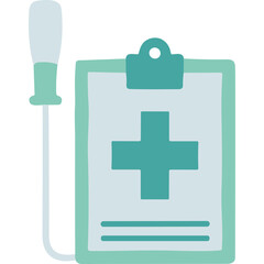 Medical Clipboard With Plus Symbol And IV Drip Infusion Set In Teal And White Colors On Transparent Background