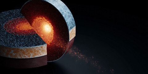 A detailed cross-section illustration of the earth's core, showcasing layers of rock and magma. The image conveys geological concepts