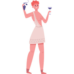 Man With Red Hair Wearing A Toga Holds A Bunch Of Grapes And A Glass Of Red Wine Transparent Background