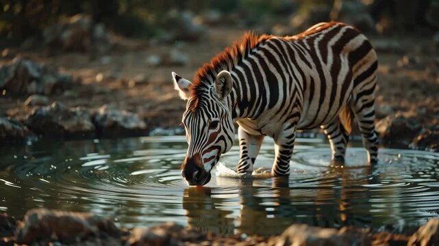 Zebra Drinking Water Wildlife, African Safari, Stripes, Animal Portrait