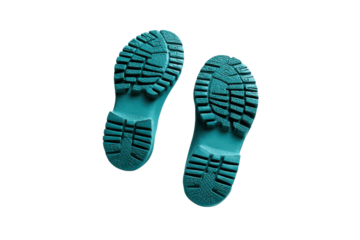 Two teal boot soles with deep treads against a black background shoe footwear, Png, Isolated on Transparent Background, Cut Out