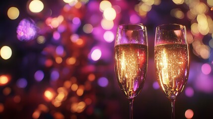 New Year's 2025 Celebration With Two Champagne Glasses Sparklers Creating a Festive Luxurious Party Atmosphere