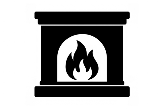 Fireplace icon with burning flame, representing home, warmth, and comfort. Transparent background for easy integration - Powered by Adobe