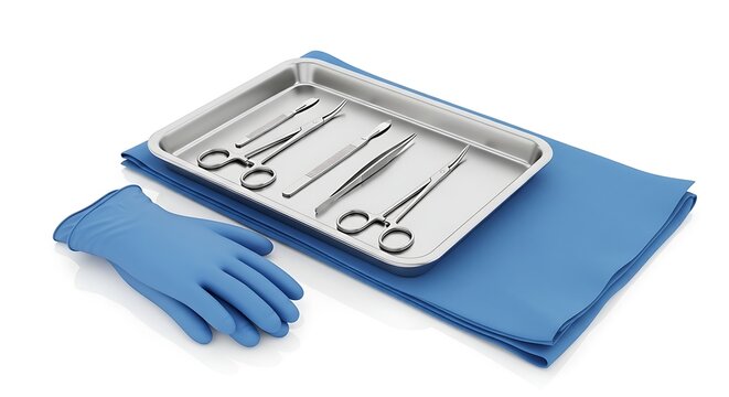 Medical instruments surgical tools on white background