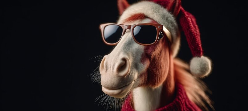 Festive Christmas Horse Portrait A Majestic Equine in a Santa Hat Spreading Holiday Cheer