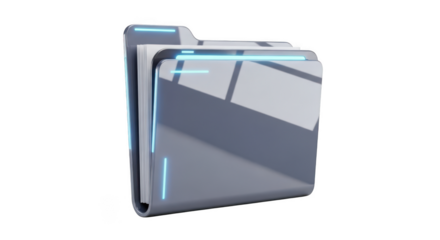 Futuristic Digital Folder Icon with Glowing Blue Neon Lights on Transparent Background document file isolated on a transparent background