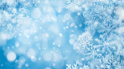 Light Blue Background Featuring Snowflakes Sparkling Glitter Symbolizing Winter Festive Joy
