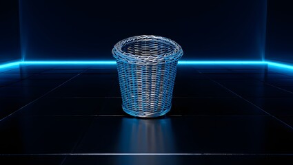 Futuristic glowing microphone sculpture in neon lighted room