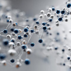 Digital Molecule Chain on Light Background. Future Science Concept. Scientific Data Visualization. Innovation in Biotech and AI. Selective focus.