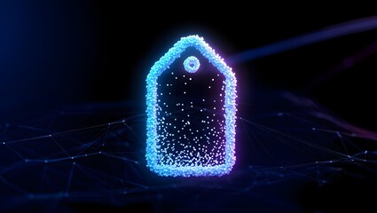 Glowing futuristic crystal shard with electric blue and purple light