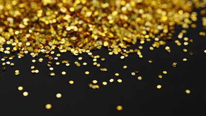 Sparkling gold glitter falling against a dark background