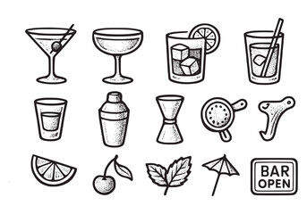 Hand-drawn Cocktail Bar Icons Collection