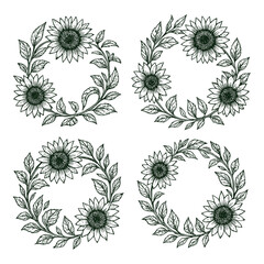 Hand-Drawn Sunflower Wreaths and Floral Frames Collection