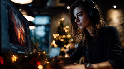 Creative Remote Work Productivity – Designer at Co-Working – Festive Focus