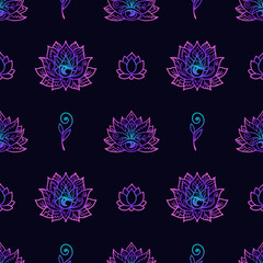 Lotus flower seamless pattern. Sacred Geometry background.