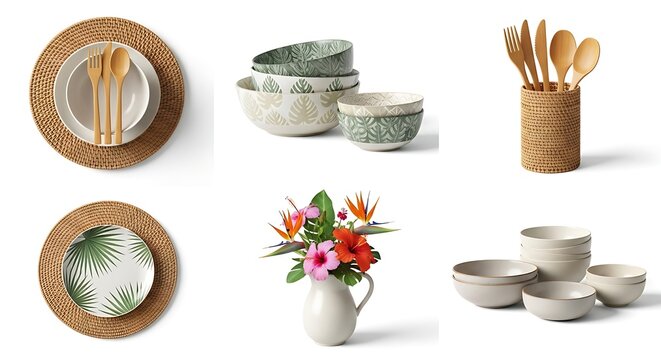 Table setting with plates bowls cutlery and floral arrangement