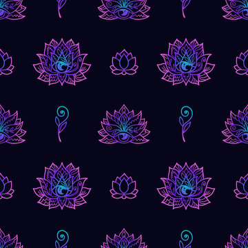 Lotus flower seamless pattern. Sacred Geometry background.