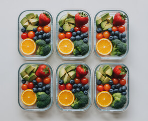Meal Prep Containers with Healthy Fruit and Veggies