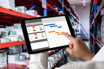 Project planning software for modish business project management on the computer screen showing...