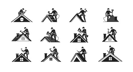 Roofing contractors working on residential houses, offering home improvement, construction, and repair services with expert craftsmanship
