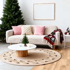 Cozy Christmas Living Room With Pink Decor And Blanket