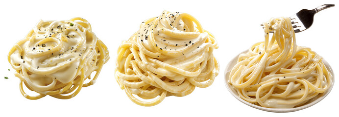 Pasta Dishes – Fettuccine with Creamy Sauce and Herbs on Transparent Background for Food Blogs and Recipe Presentations