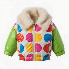 Children's Jacket with Polka Dots and Fur Collar