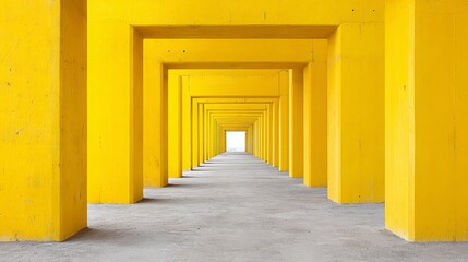 Fototapeta premium Modern architectural corridor with perspective, bright yellow and grey, representing a path or future