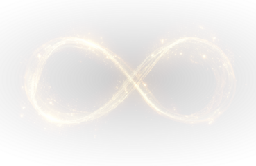 Golden infinity emblem radiating futuristic power through abstract digital layers and glowing energy waves.
