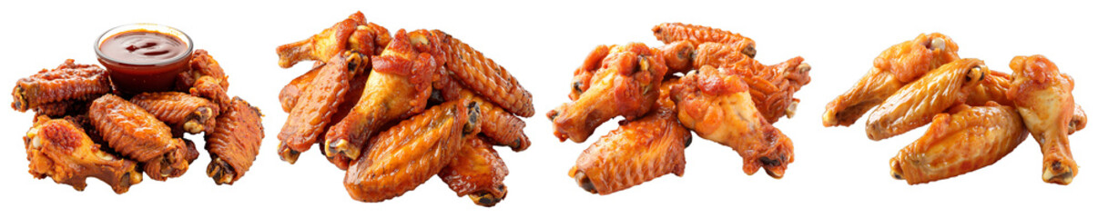 Fried Chicken Wings – Golden Brown with Dipping Sauce on Transparent Background for Menu Design and Food Advertising