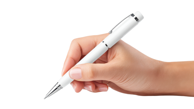 Woman's Hand Holding White Pen Isolated on White Background - Powered by Adobe