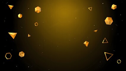 Abstract golden geometric shapes floating in dark gradient background with subtle dust particles