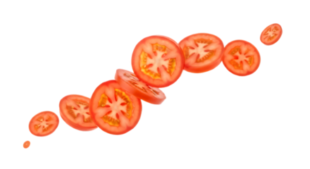 Fresh Tomato Round Slices Floating on transparent background