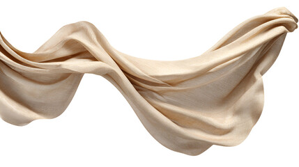 Flowing beige fabric draped in elegant curves isolated on transparent background
