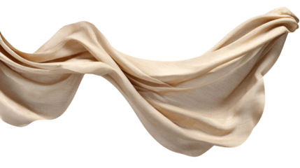 Flowing beige fabric draped in elegant curves isolated on transparent background