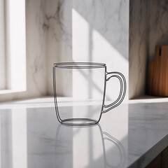 Sketched cup outline on marble countertop with sunlight