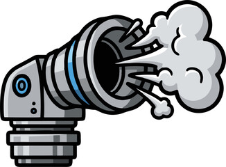 Cartoon illustration of a smoking pipe or vent with steam escaping.