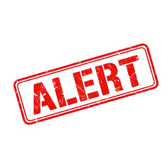 Distressed red alert stamp with textured lettering isolated on transparent background