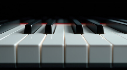 Dramatic lighting highlights piano keyboard depth creating atmospheric musical instrument performance perspective.