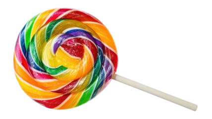 Colorful spiral rainbow lollipop on a white isolated background with a stick, a sweet candy and sugar dessert