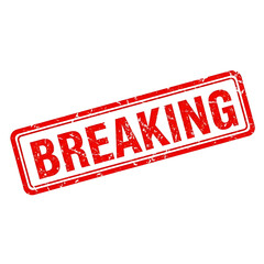 Red distressed grunge stamp with the word breaking in bold capital letters isolated on transparent background