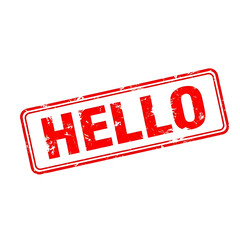 Red distressed rectangular stamp with the word hello in bold letters isolated on transparent background
