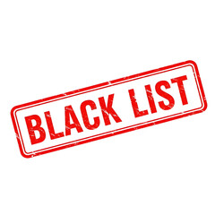 Red neon glowing rectangular stamp with the words black list isolated on transparent background
