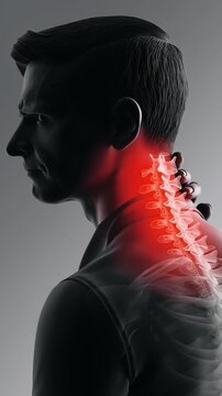 Human Spinal Ache: An illustration showcasing a detailed view of the human spine and neck, highlighting the discomfort caused by back pain and joint strain.