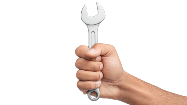 Hand Holding Wrench Isolated on White