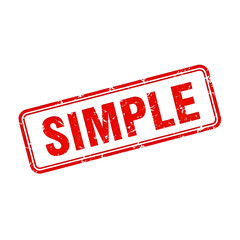 Red distressed rubber stamp with the word simple in bold letters isolated on transparent background