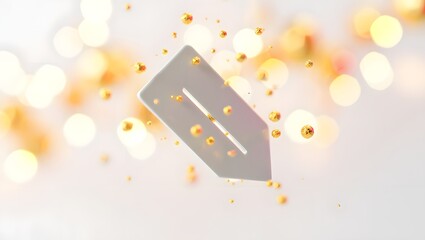 Abstract geometric shape with golden bokeh lights and confetti