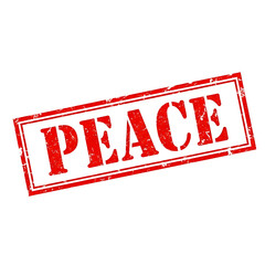 Red distressed rubber stamp with the word peace in bold letters isolated on transparent background