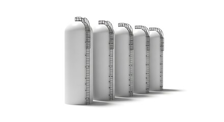Row of White Silos on White Background in Studio.