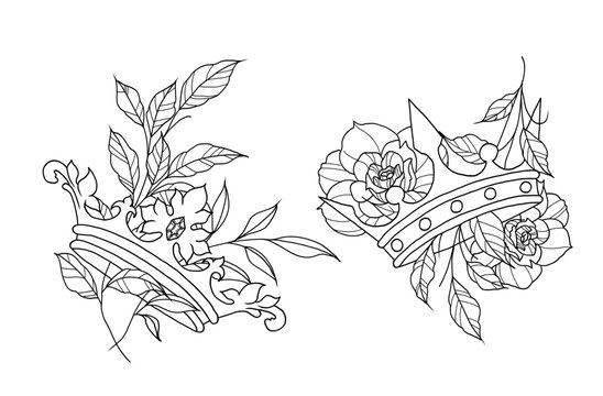 crown, rose, flowers, sketch, decoration, drawing, ornament, plant, royality, pattern, 